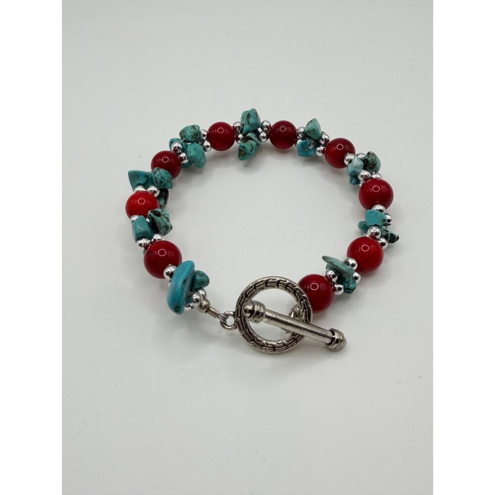 Southwest Statement Necklace Set | Turquoise Coral Style Bib Necklace + Bracelet - Picture 7 of 7